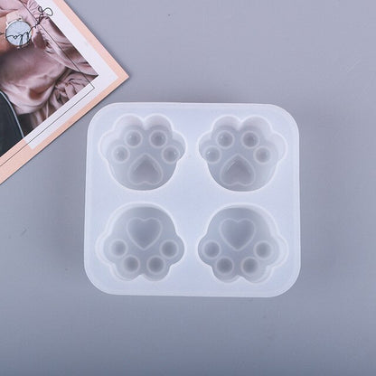 Mini Four-compartment Cat Paw Silicone Mold Candle DIY Crystal Epoxy Resin Crafting Mould Jewelry Making Keychain Pendants Home