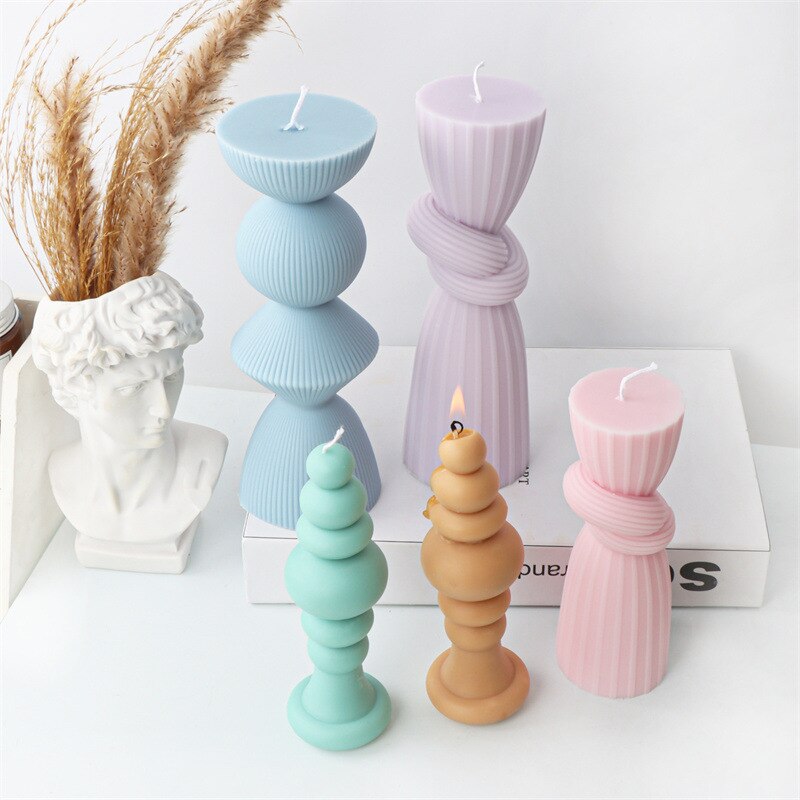 Knot Stripe Cylindrical Candle Silicone Mold New Knot Stripe thick mold DIY Geometric Shaped Spire silicone Mold home decor