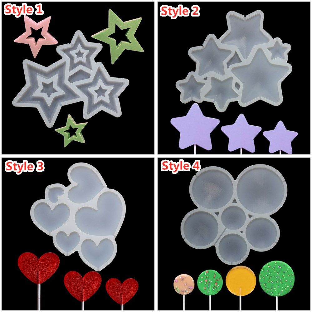 Birthday Star/Round/Heart Shape Lollipop Mold Silicone Cake Moulds Baking Accessories Cake Decorating Tool Candy Mold