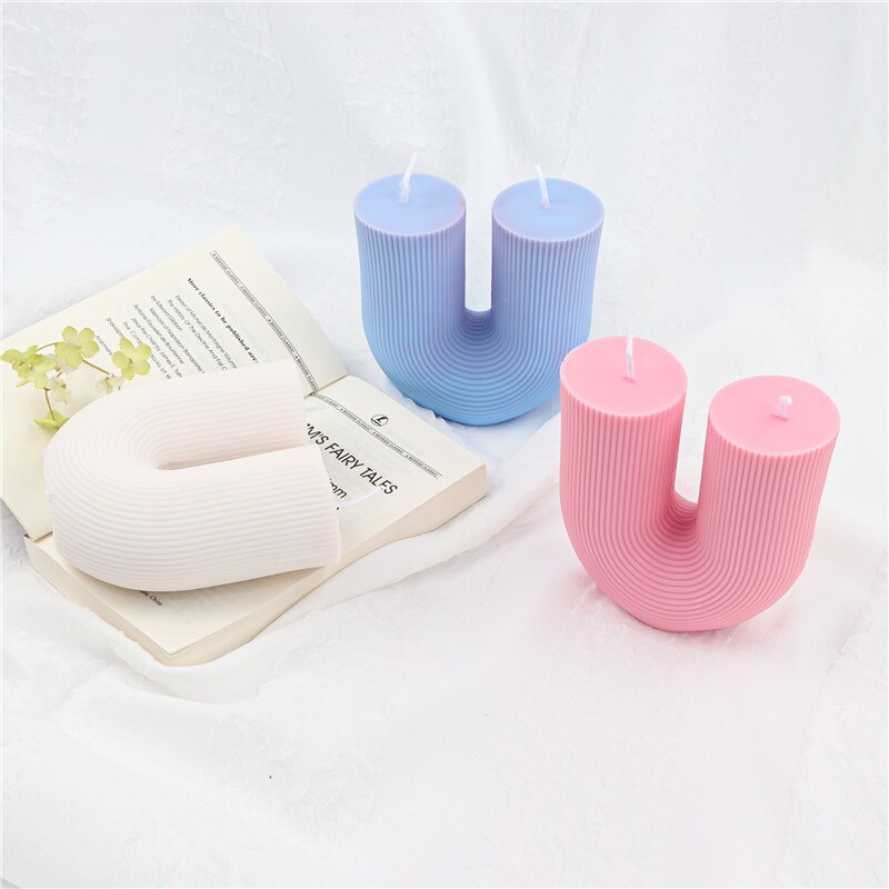 U Shape Scented Candle Mold Food Grade Silicone Mold DIY 3D Aromatherapy Candle Mould Candle Making Supplies Home Wedding Decor