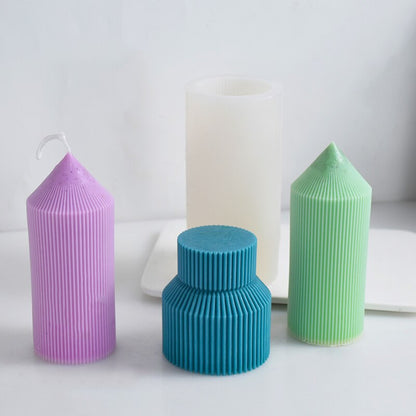Geometrically striped Cylindrical Thick Rack Spire Candle Mold DIY Geometric Shaped Spire silicone Mold home decor clay molds