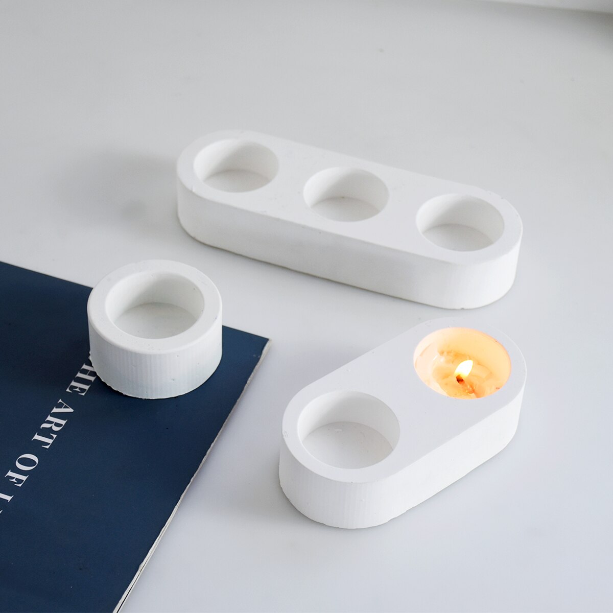 Circular candlestick epoxy resin silicone mold Three hole circular candlestick concrete cement gypsum silicone mold clay molds