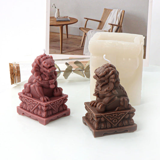 3D DIY Lovely Stone Lion Candle Silicone Mold Simulation Animal Lion Concrete Plaster Silicone Mold Home Decoration clay molds