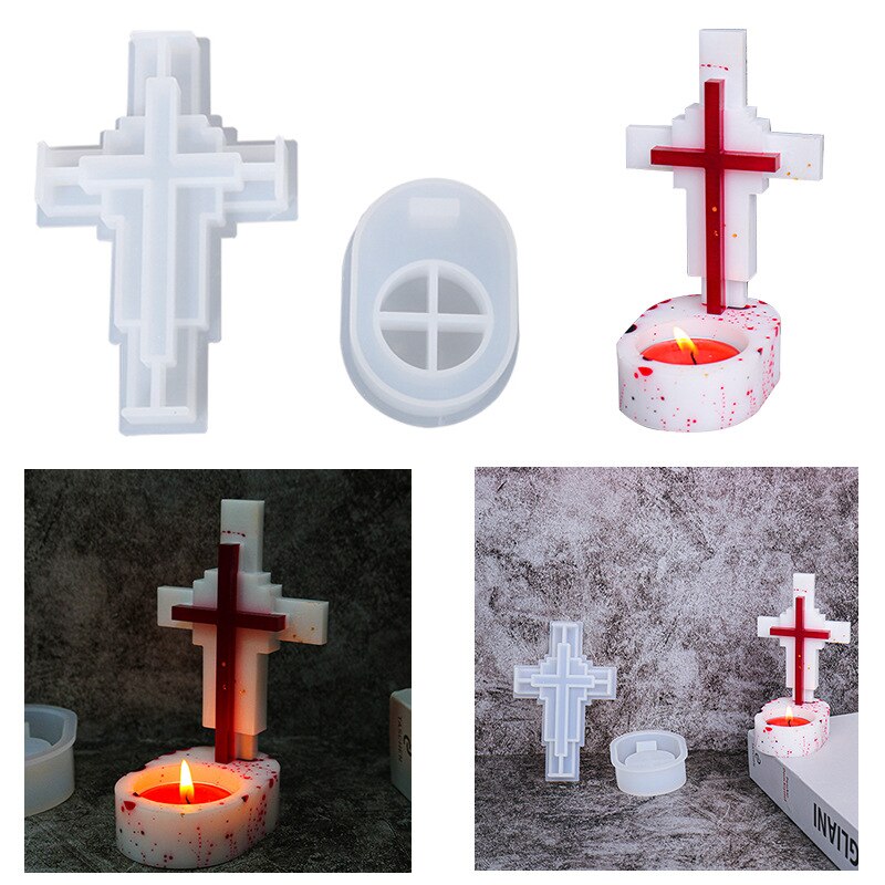 DIY Cross Candlestick Silicone Mold 3D Handmade Epoxy Resin Plaster Craft Candle Holder Casting Molds Xmas Gift Shape Home Decor
