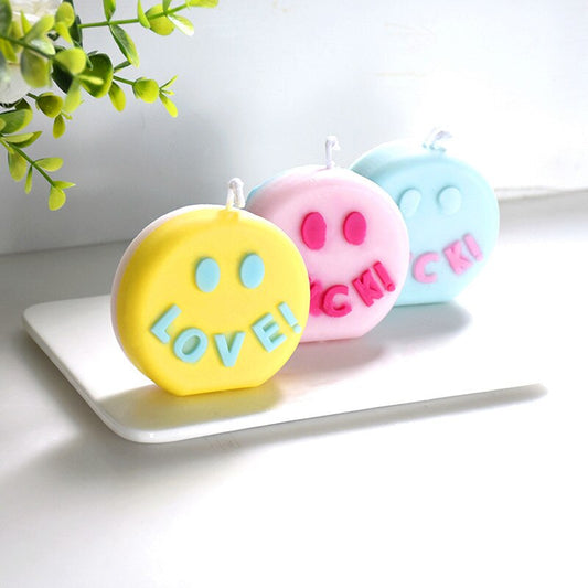 Smiling face love letter slogan candle silicone mold funny slogan round cake face candle silicone mold cake chocolate soap mold