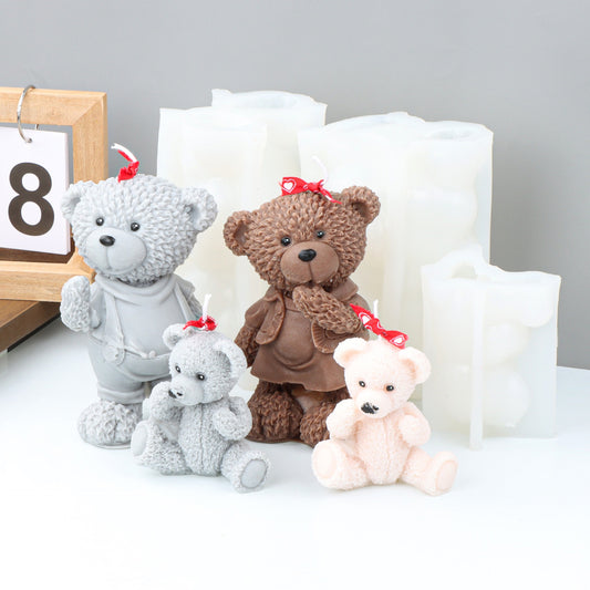 Large 3D Cute teddy animal bear candle silicone mold bear father mother cake chocolate silicone mold soap mold home decoration