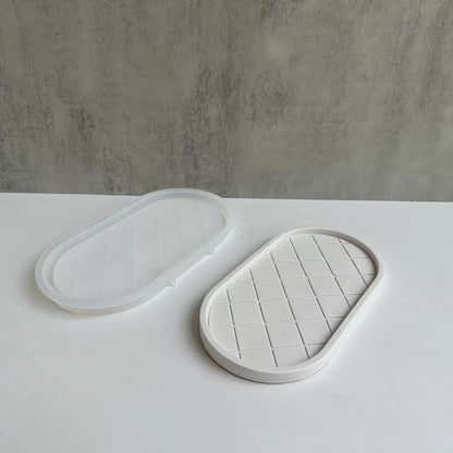 Checkerboard Round Storage Tray Silicone Mold Concrete Cement Geometric Pallet Mould DIY Round Coaster Resin Casting Molds