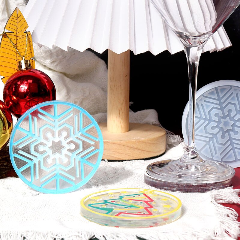 Christmas Coaster Silicone Mold Snowflake Elk Bell DIY Resin Mold Crystal Epoxy Resin Epoxy Resin Molds Jewelry Merry Christmas