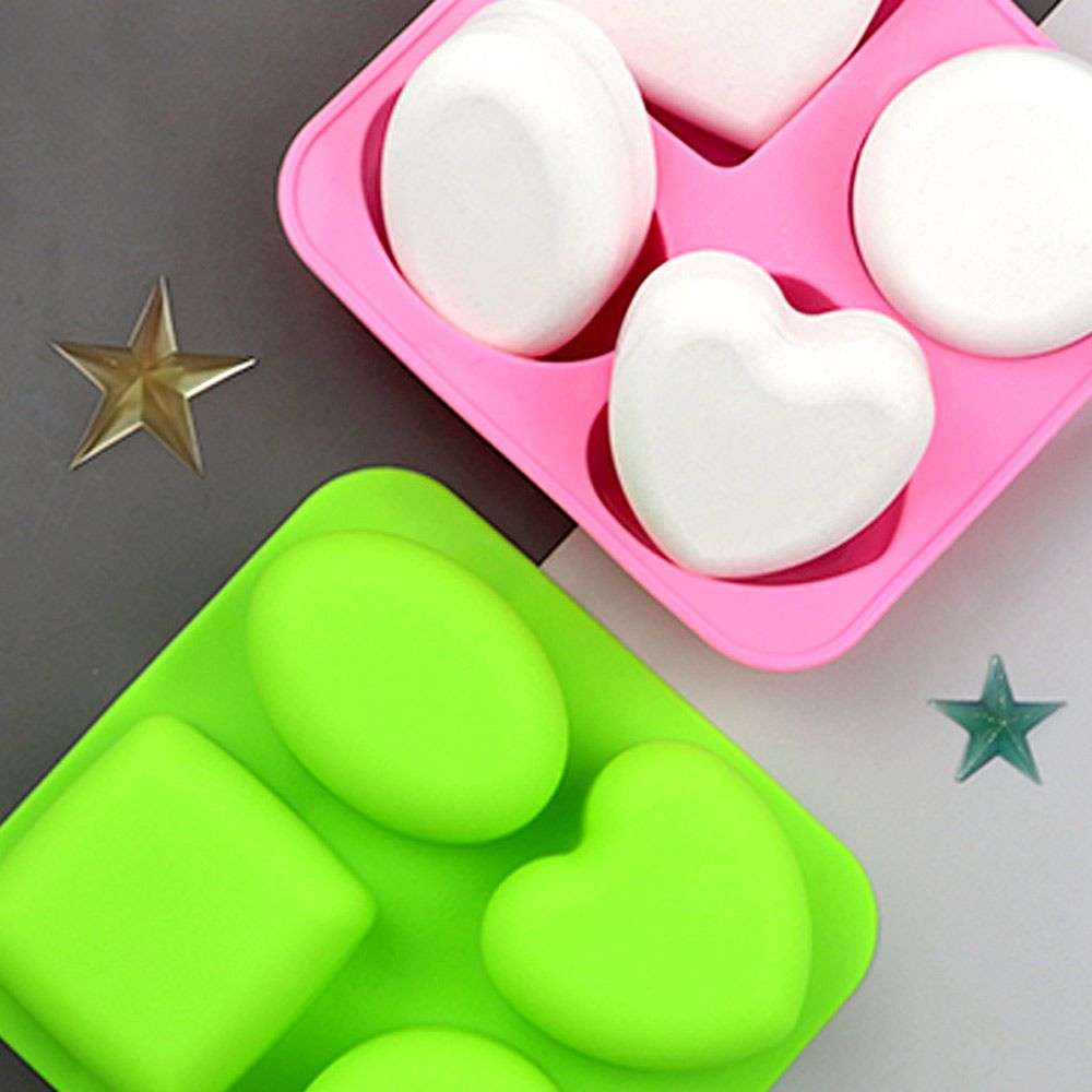 Craft 4 Cavities Cylinder Round Oval Heart Square Shape Soaps Supplies Cake Mould Silicone Soap Mold Pudding Candy Mold