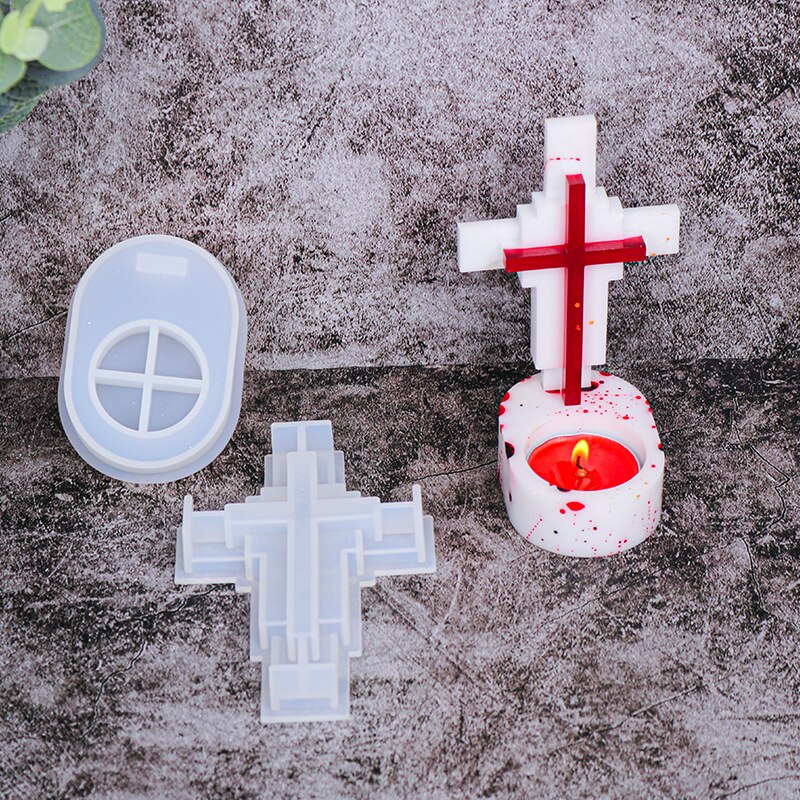 DIY Cross Candlestick Silicone Mold 3D Handmade Epoxy Resin Plaster Craft Candle Holder Casting Molds Xmas Gift Shape Home Decor