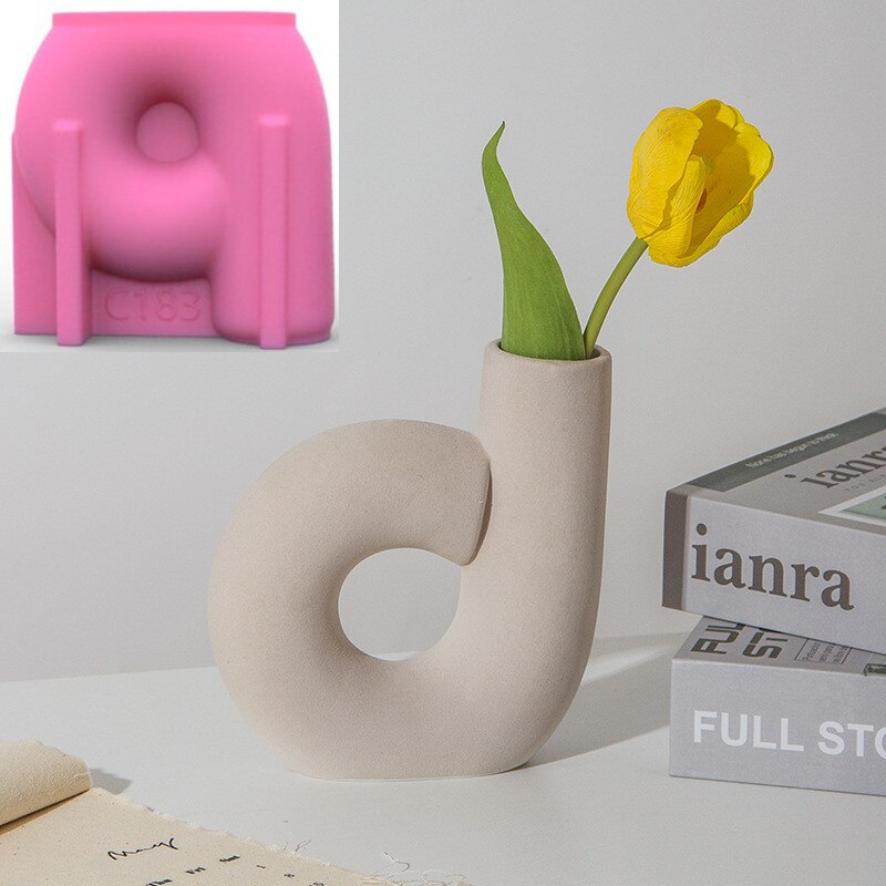 Large Abstract Nordic letter shaped vase epoxy resin silicone mold Irregular Tube Vase Concrete Cement Gypsum Silicone Mold