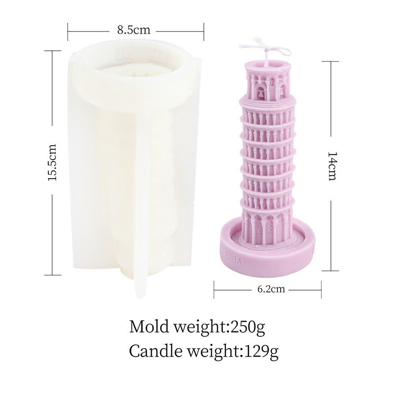 The Leaning Tower of Pisa Candle Silicone Mold for Handmade Decoration Gypsum Aromatherapy Soap Resin Candle Silicone Mould