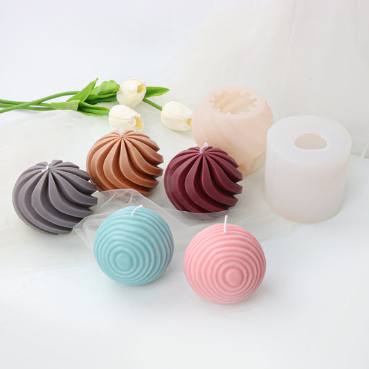 Geometric split ball candle silicone mold spiral rotating ball cake chocolate silicone mold water ripple ball silicone mold