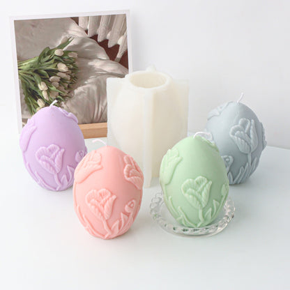 Flare egg shaped candle silicone mold embossed flower geometric sphere candle silicone mold cake chocolate soap mold home decor