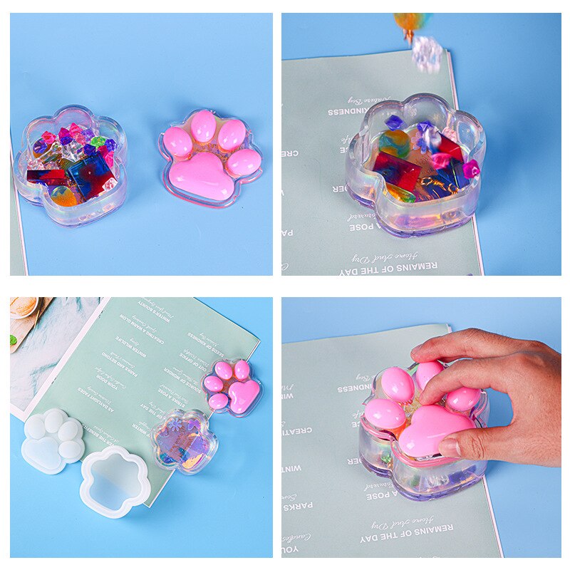 Cat Paw Storage Box Silicone Mold For DIY Epoxy Resin Jewelry Making Shape Cut Mold Crystal UV Epoxy Resin Gift Box Jewelry Tool