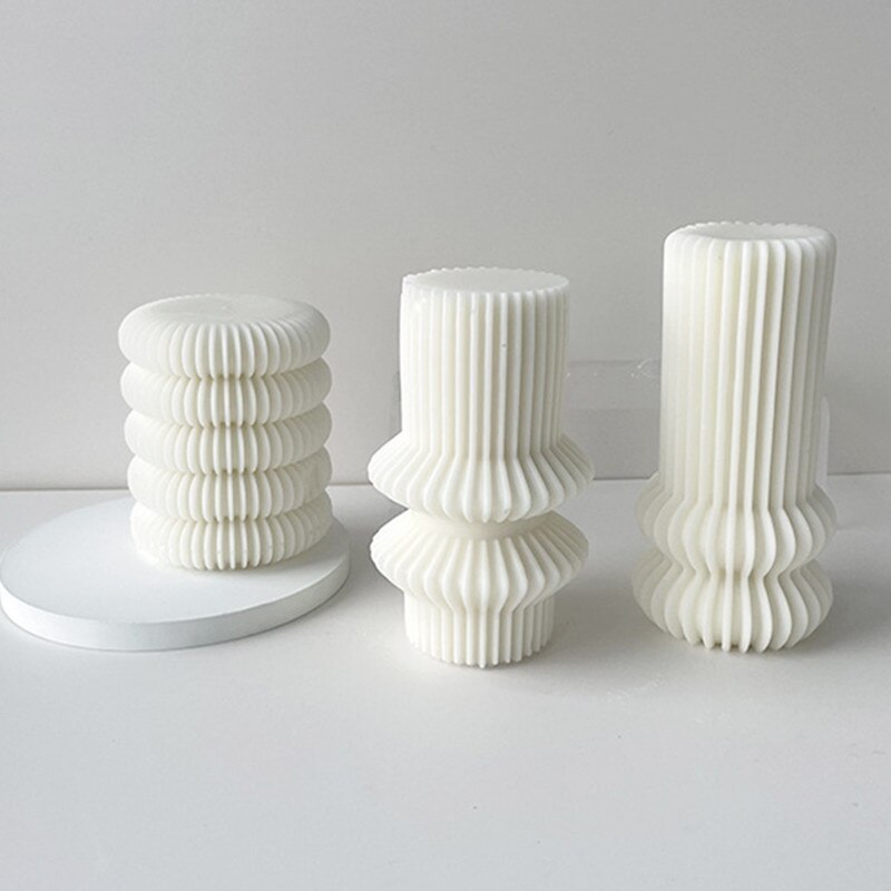 New Roman Ribbed Pillar Candle Mold Cylindrical Aesthetic Silicone Mould Geometric Abstract Decorative Striped Soy Wax Mold