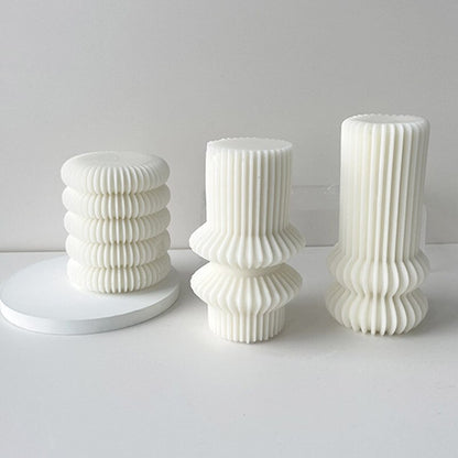 New Roman Ribbed Pillar Candle Mold Cylindrical Aesthetic Silicone Mould Geometric Abstract Decorative Striped Soy Wax Mold