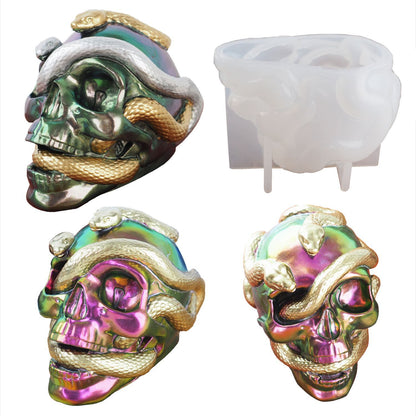 DIY 3D Crystal Epoxy Resin Skull snake Silicone Mold Home Halloween Decoration Gift Jewelry Ornament Plaster Mold Candle Mould
