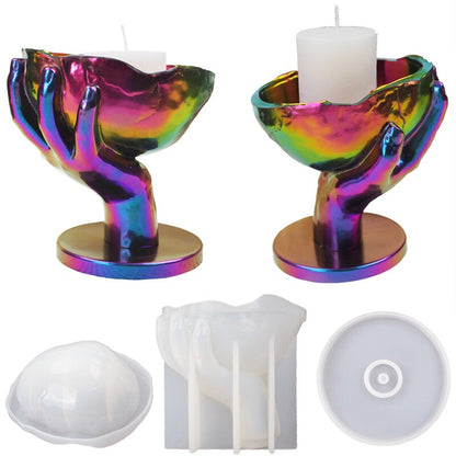3pcs/Set Hand-Held Skull Candlestick Silicone Mold Storage Box Candle Holder Mirror Crystal Epoxy Resin Mold