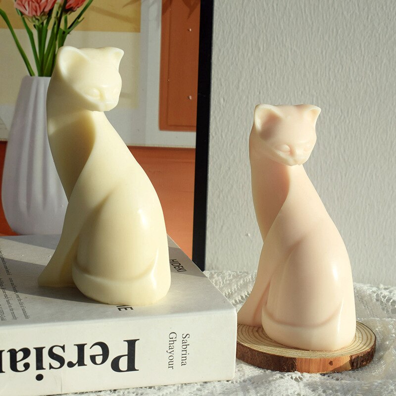 Large 15cm Cat Candle Mold Squatting Cat Shaped Gypsum Candle Silicone Mold Household Decor DIY Aromatic Candle Mold clay mold