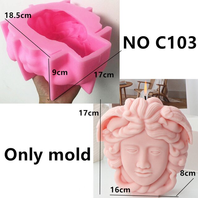 Large Medusa Bust Candle Mold Greek Sculpture Body Face Snake Hair Figure Wax Candles Silicone Mould Decoration Epoxy resin mold