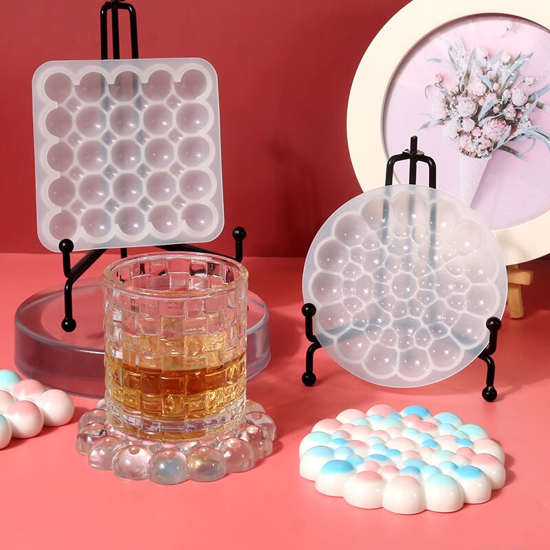 DIY Square Round Bubble Coaster Crysta UV Resin Molds Jewelry Accessories Handcraft Mould for Making Tray Home Decor Crafts Gift