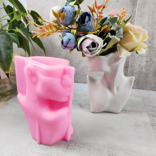 Large Half Body Silicone Flowerpot Mold Succulent Plants Cement Vase Resin Silicone Mold Hydroponic Vase Gypsum Concrete Mold