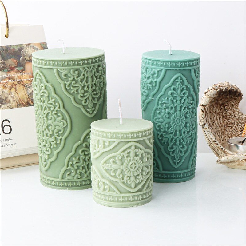 Lace Column Silicone Candle Mold for DIY Aromatherapy Candle Plaster Ornaments Soap Epoxy Resin Mould Handicrafts Making Tool