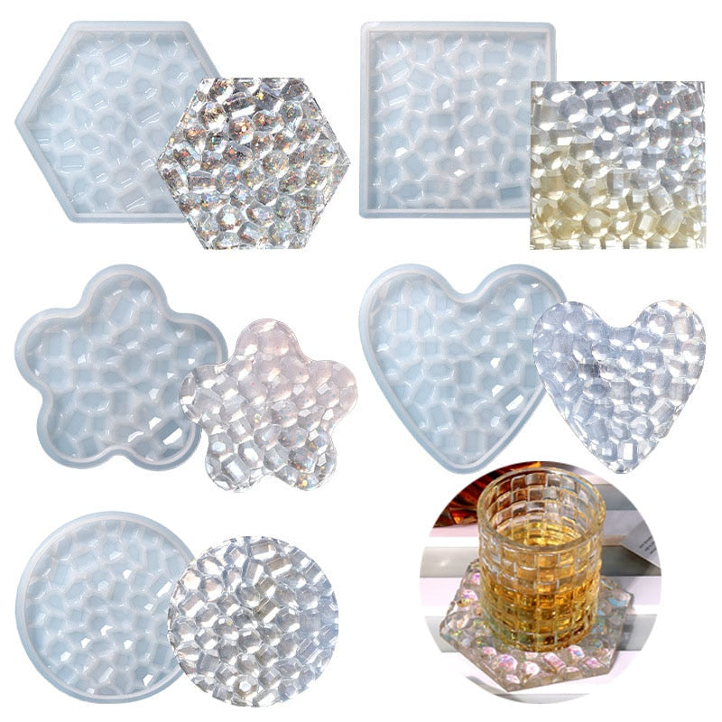 DIY Coaster Silicone Molds Crystal Epoxy Resin Mold AgatePlum Diamond Pattern Coaster Pendulum Home Decoration Cup Tray Jewelry