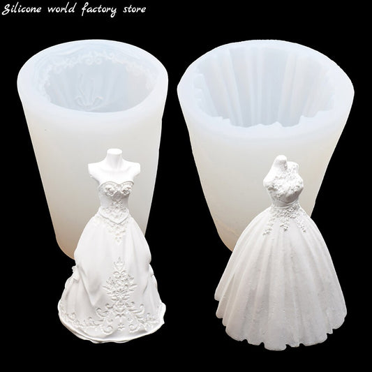 Silicone world 3D Wedding Dress Silicone Mold Chocolate Mousse Cake Baking Tool Epoxy Mold DIY Plaster Resin Mould Candle Molds