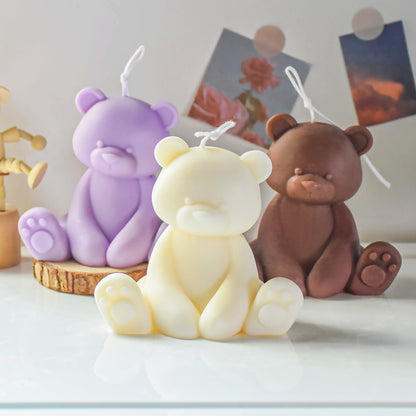 3D Sitting Bear Candle Mold DIY Aromatherapy Soap Plaster Making Mould Fondant Chocolate Cake Tools Ornaments Silicone Molds