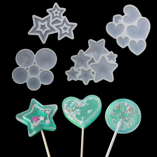 Birthday Star/Round/Heart Shape Lollipop Mold Silicone Cake Moulds Baking Accessories Cake Decorating Tool Candy Mold