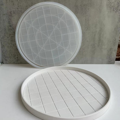 Checkerboard Round Storage Tray Silicone Mold Concrete Cement Geometric Pallet Mould DIY Round Coaster Resin Casting Molds
